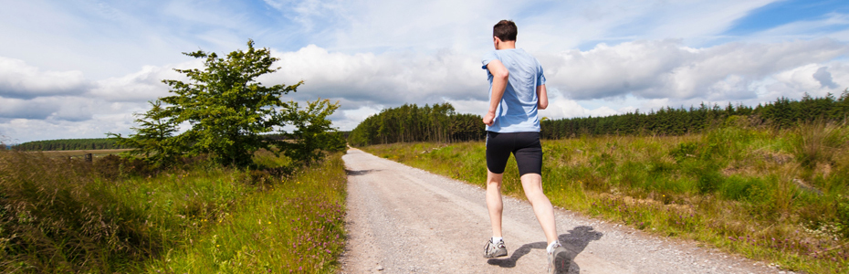 Seen from behind, a man out running